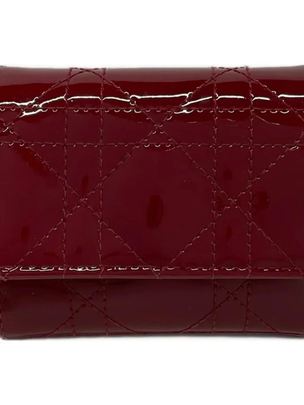DIOR/ChristianDior Lady Dior Bordeaux Patent Leather Trifold Wallet